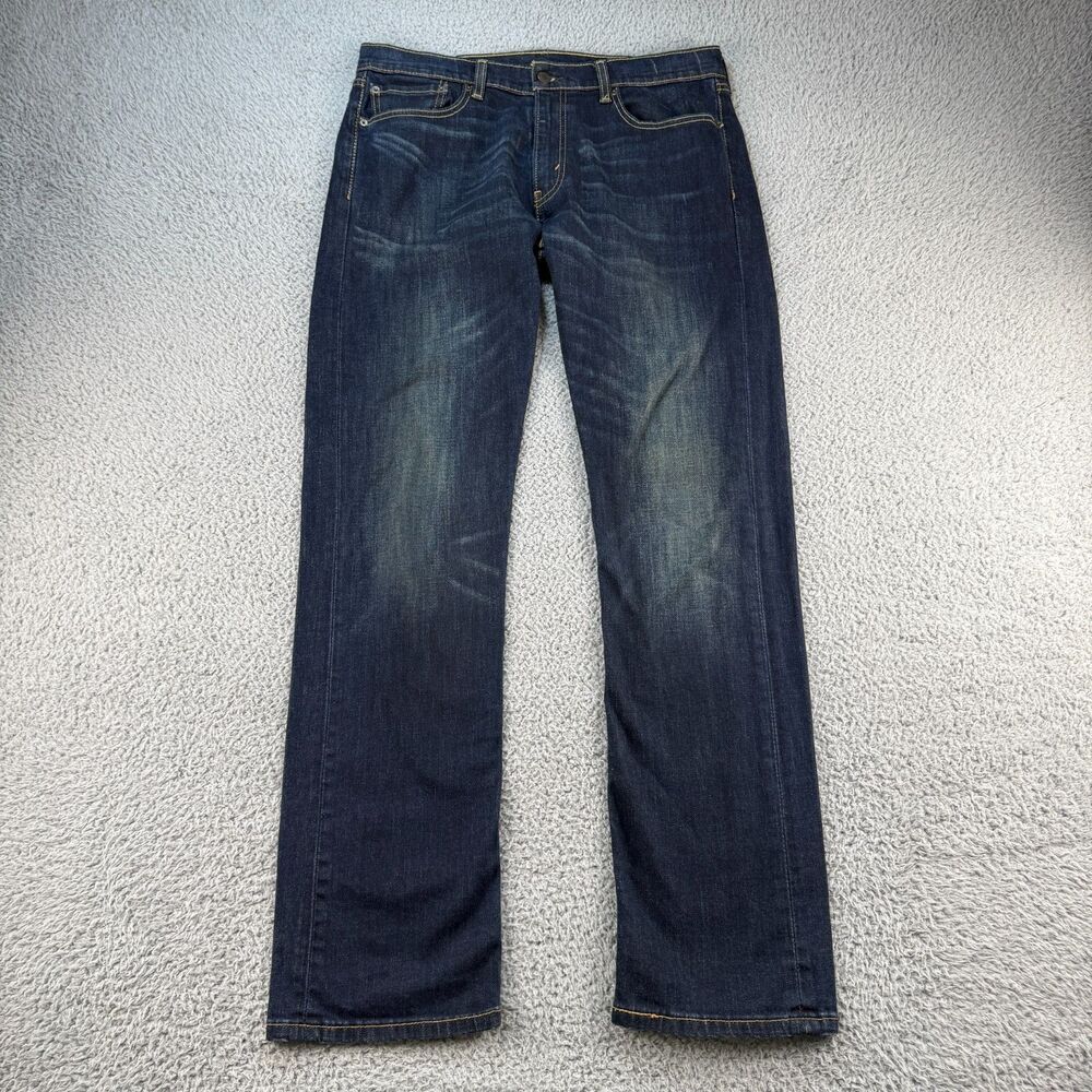 Levi's 504 Jeans Mens 34x34 Blue Denim Whiskered Straight Leg Dark Wash Levis